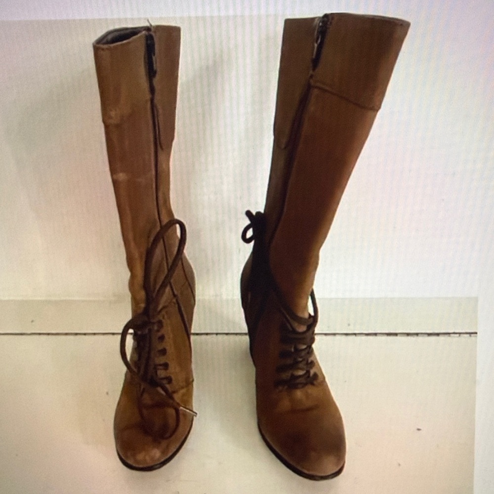 Levi's Women Tall Heels Brown Leather Laces Zipper Riding Boots Size 7